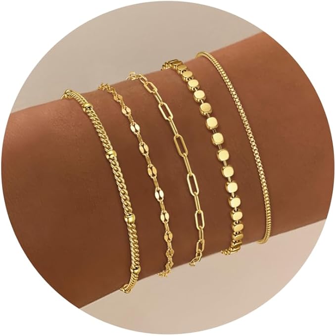 Dochais 5-Piece Womens Gold Bracelet Set