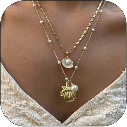 Gold Shell Layered Necklace