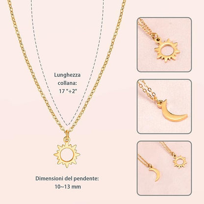 SUNSH 2-Piece Sun & Moon Necklace Set