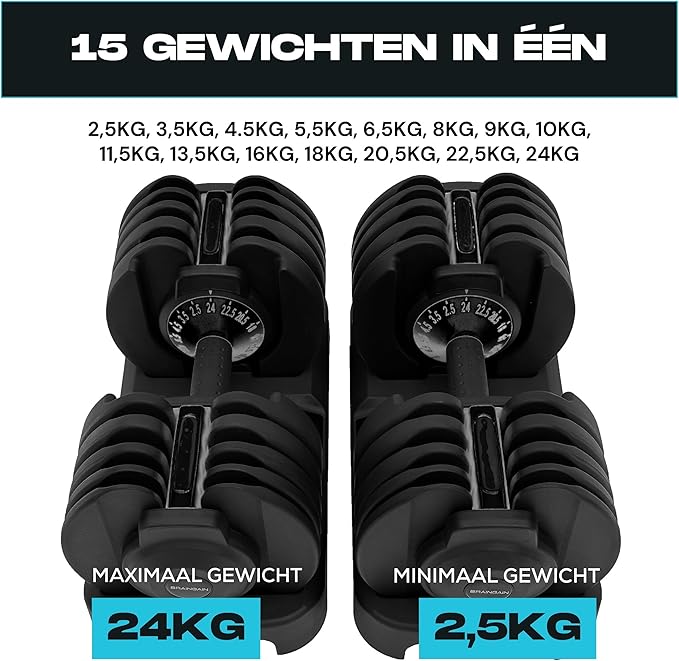 BRAINGAIN Adjustable Dumbbell Set 15 in 1 (Up to 24 Kg)