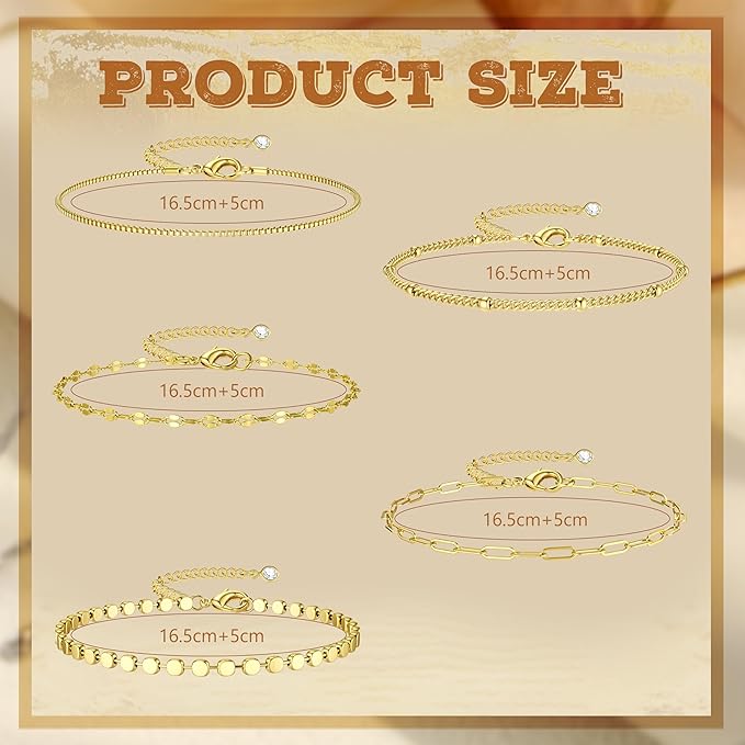 Dochais 5-Piece Womens Gold Bracelet Set